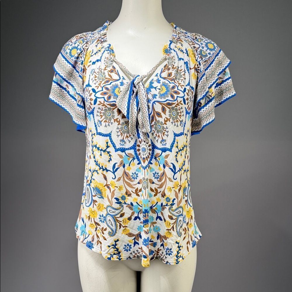 Hale Bob Blue and Yellow Floral Blouse (rack15)